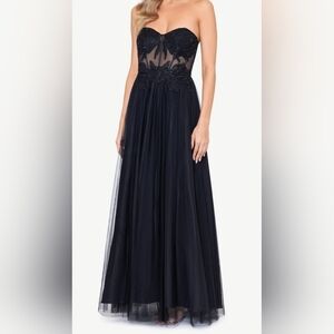 BLONDIE NITES Womens Black Mesh Corset Bodice Lined Formal Dress 3